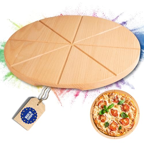 ASTREIN® | Pizzabrett aus massivem BUCHENHOLZ | Pizzateller groß | Holzbrett rund | Pizza Zubehör | 35cm | Pizza Set | Flammkuchen | Made in Europe von Astrein