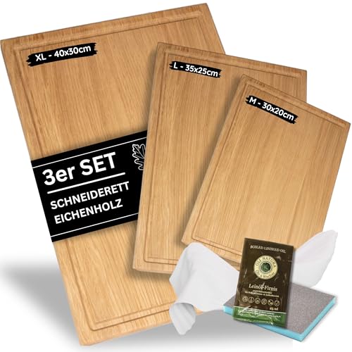 ASTREIN® Schneidebrett Holz | Holzbrett aus massivem EICHENHOLZ | Schneidebrett aus HOLZ | cutting board | Holzschneidebrett | Küchenbrett (3er Set) von Astrein