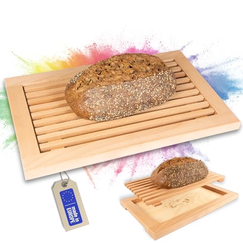 ASTREIN | Brotschneidebrett mit Krümelrost aus massivem BUCHENHOLZ | Holzschneidebrett | Schneidebrett für Brot mit Auffangschale | 40 x 25 cm | leicht zu reinigen | Made in Europe (40 x 25 cm) von Astrein