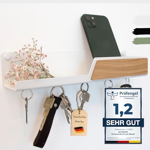 Astrein® | Schlüsselbrett Magnetisch | Schlüsselboard aus Holz | Eiche | Schlüsselhalter mit Ablage | Schlüsselaufbewahrung Metall (weiß) von Astrein