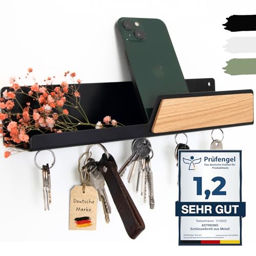 Astrein® | Schlüsselbrett Magnetisch | Schlüsselboard aus Holz | Eiche | Schlüsselhalter mit Ablage | Schlüsselaufbewahrung Metall schwarz von Astrein