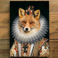 Renaissance Rotfuchs Vintage Portrait, Tier Malerei Wand Kunstdruck - Royal Regal Victorian London Fuchs Queen Gemälde Stil Portrait von AstridBrisson