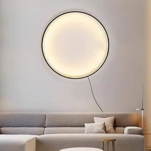 AstrizLamp Kreis Wandleuchte 50cm Schwarz Minimalistische Runde Wandlampe Große Indirektes Licht Dimmbar USB Wohnzimmer LED Ring Wandleuchten mit Stecker, für Geschäft Büro Cafe Flur Arbeitszimmer von AstrizLamp