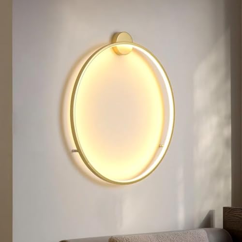 AstrizLamp Kreis Wandleuchte 60cm Gold Minimalistische Runde Wandlampe Große Indirektes Licht Dimmbar Wohnzimmer LED Ring Wandleuchten verdrahtet, für Geschäft Büro Cafe Flur Arbeitszimmer von AstrizLamp