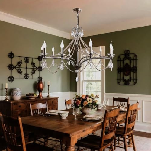 AstrizLamp Kristall Kerze Kronleuchter, Modern Vintage Deckenleuchte 10*E14, Volles Spektrum 3 Farbtemperaturen Dimmbar, Französischer Luxus Hängelampe für Schlafzimmer Esszimmer Küche Pendelleuchte AstrizLamp Kristall Kerze Kronleuchter, Modern Vintage Deckenleuchte 10*E14, Volles Spektrum 3 Farbtemperaturen Dimmbar, Französischer Luxus Hängelampe für Schlafzimmer Esszimmer Küche Pendelleuchte von AstrizLamp