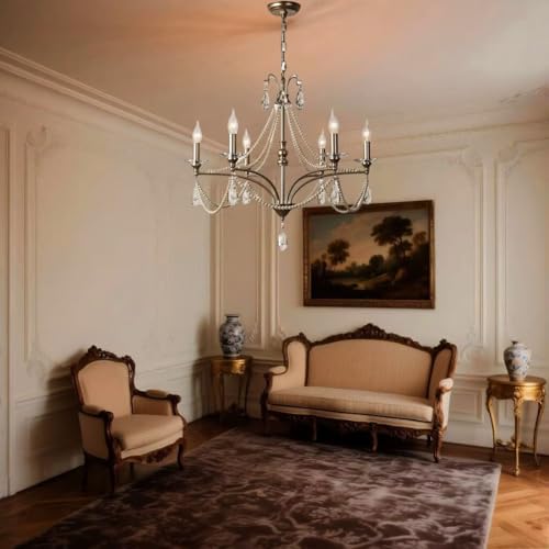 AstrizLamp Kristall Kerze Kronleuchter, Modern Vintage Deckenleuchte 6*E14, Volles Spektrum 3 Farbtemperaturen Dimmbar, Französischer Luxus Hängelampe für Schlafzimmer Esszimmer Küche Pendelleuchte-A AstrizLamp Kristall Kerze Kronleuchter, Modern Vintage Deckenleuchte 6*E14, Volles Spektrum 3 Farbtemperaturen Dimmbar, Französischer Luxus Hängelampe für Schlafzimmer Esszimmer Küche Pendelleuchte-A von AstrizLamp