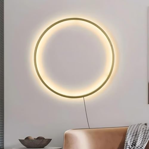 AstrizLamp LED Ring Wandleuchte Innen Wandleuchte Kreis 50cm Gold Große Indirekte Beleuchtung Wand Licht Dimmbar mit Stecker USB Wohnzimmer Runde Wandlampe für Hintergrund Deko Büro Flur Geschäft von AstrizLamp