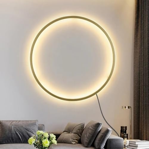 AstrizLamp LED Ring Wandleuchte Innen Wandleuchte Kreis 80cm Gold Große Indirekte Beleuchtung Wand Licht Dimmbar mit Stecker USB Wohnzimmer Runde Wandlampe für Hintergrund Deko Büro Flur Geschäft von AstrizLamp