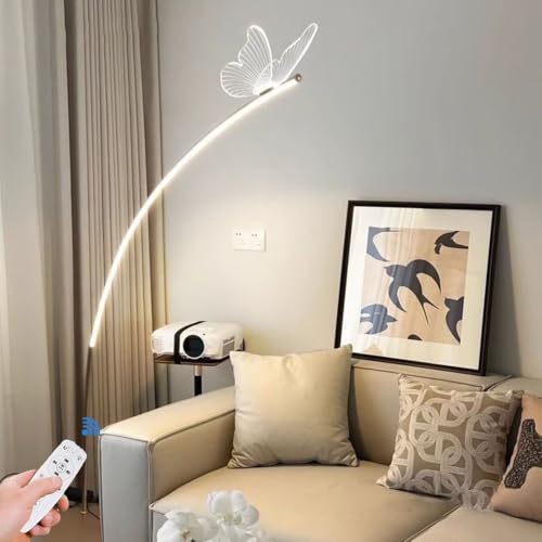 AstrizLamp LED Stehleuchte Wohnzimmer Modern Bogen Lampe Dimmbar mit Fernbedienung Schmetterling Deko Gold Iron Bogenleuchte Acryl-Lampenschirm für Schlafzimmer Leselampe Sofa Büro H 160cm AstrizLamp LED Stehleuchte Wohnzimmer Modern Bogen Lampe Dimmbar mit Fernbedienung Schmetterling Deko Gold Iron Bogenleuchte Acryl-Lampenschirm für Schlafzimmer Leselampe Sofa Büro H 160cm von AstrizLamp