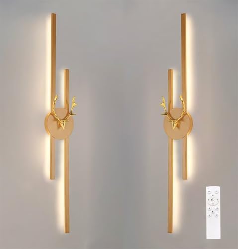 AstrizLamp LED Wandleuchte Innen 2 Stücke Moderne Gold Lange Wandlampe Geweih Dimmbar Mit Fernbedienung Aluminium Kreative Wandbeleuchtung Lineare für Wohnzimmer Schlafzimmer Flur Treppenhaus 100cm von AstrizLamp