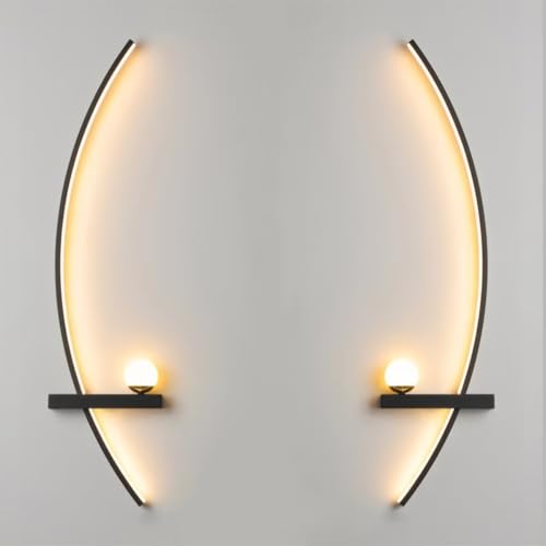 AstrizLamp Wandleuchte LED Modern 2 Stücke, Gebogene Design Schwarz Wandlampe Innen, 3000K Warmweiß Kreative Aluminium Wandbeleuchtung, für Wohnzimmer, Schlafzimmer, Flur, Speisezimmer, Treppe, 55cm von AstrizLamp