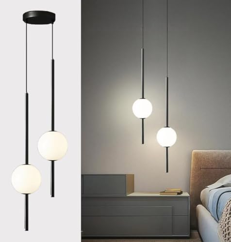 Modern Pendelleuchte Kugel, Nordisch Nachttisch Hängelampe Schlafzimmer Einfache Lange LED Sphärische Deckenlampe Schwarz Metall, für Esszimmer, Wohnzimmer, Kücheninsel, Loft 2 Lichter von AstrizLamp