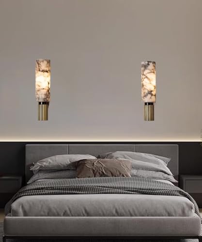 Natürliche Marmor Wandleuchte Innen LED Wandleuchter 4500K Nordisch Stil Wandlampe Messing Wandbeleuchtung E27 Metallsockel Moderne Dekoration Wandleuchten für Schlafzimmer Wohnzimmer Treppe Flur von AstrizLamp