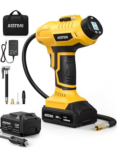 AstroAI 2-in-1 Metallzylinder Luftkompressor 20V Akku & 12V Auto-Netzteil Tragbare Kabellose Elektrischer Kompressor 160PSI Digitaler Luftpumpe für Auto Motorrad von AstroAI