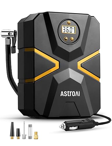 AstroAI Kompressor Auto Autoreifen Pumpe Luftpumpe 10,3 bar 12V DC mit Echtzeit-LCD-Display Voreingestellter Reifendruck Abschalautomatik Luftkompressor für Auto, Fahrräder, Motorrad, Ball von AstroAI