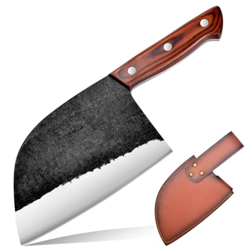 Astylway Serbische Kochmesser Scharf Metzgermesser Profi Hackmesser mit Holzgriff,Küchenmesser Hackbeil Messer Handgeschmiedet Küchenbeil Fleischermesser Outdoor Messer Fleischerbeil fur Küche Grill von Astylway