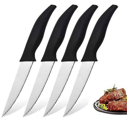 Astylway Steakmesser Set 4-tlg Tafelmesser Spülmaschinenfest Wellenschliff Frühstücksmesser Tomatenmesser Set Gemüsemesser Hochwertige mit scharf geschliffener Klinge Fruchtmesser, Schwarz von Astylway