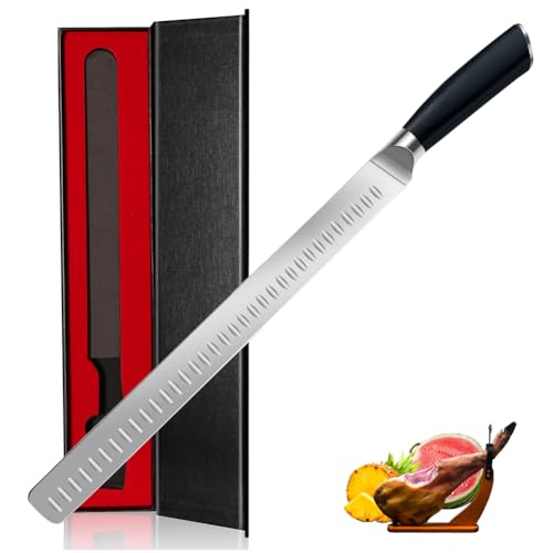 Lachsmesser Schwarz Schinkenmesser 43cm Extra Scharfe Tranchiermesser Dönermesser Mit Ergonomisches Pakkaholz Griffdesign Küchenmesser Mehrzweck Grillen Camping Kochen Messer BBQ Werkzeug von Astylway