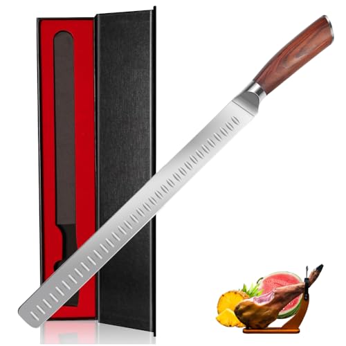 Schinkenmesser Rot Braun 43cm Lachsmesser Extra Scharfe Tranchiermesser Dönermesser Mit Ergonomisches Pakkaholz Griffdesign Küchenmesser Mehrzweck Grillen Camping Kochen Messer BBQ Werkzeug von Astylway