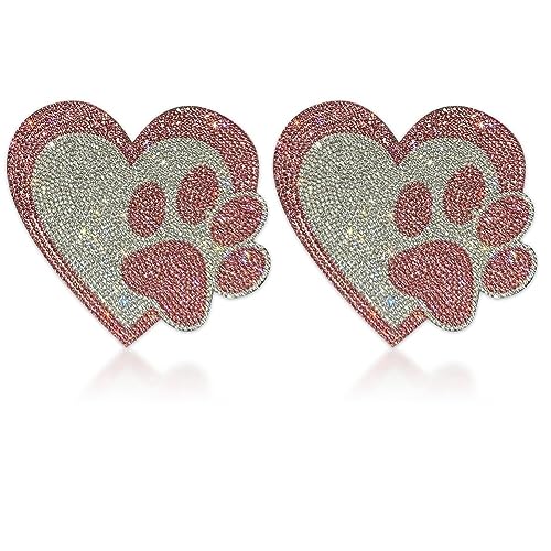 2 Stk Hundepfoten Herzdruck Aufkleber,Asudaro Bling Crystal Autodekoration Strass Pfoten Aufkleber Personalisierter Diamond Love Dog Paw Print Aufkleber Für Auto-Stoßstangen-Fenster-Laptops-Dekor Rosa von Asudaro