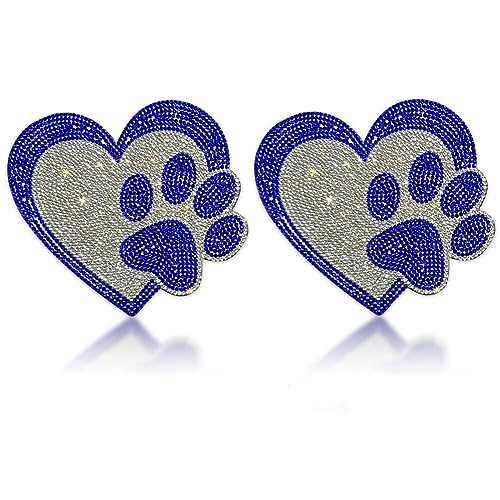 2 Stk Hundepfoten Herzdruck Aufkleber,Asudaro Bling Crystal Autodekoration Strass Pfoten Aufkleber Personalisierter Diamond Love Dog Paw Print Aufkleber Für Auto-Stoßstangen-Fenster-Laptops-Dekor Blau von Asudaro