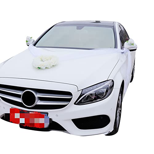 Asudaro Auto Blumen Dekoration Künstliche Rose Blume Autoschmuck Wedding Deko Herzform Künstliche Blumenstrauß Bögen Romantische Hochzeit Auto Autotürgriff Hochzeit Bogen Party Ornamente,Weiß von Asudaro