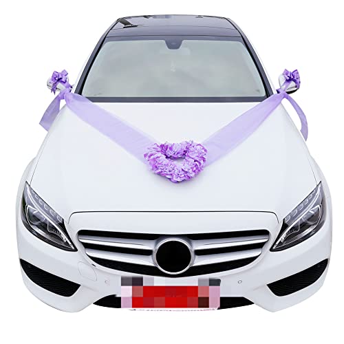 Asudaro Auto Blumen Dekoration Künstliche Rose Blume Autoschmuck Wedding Deko Herzform Künstliche Blumenstrauß Bögen Romantische Hochzeit Auto Autotürgriff Hochzeit Bogen Party Ornamente,lila von Asudaro