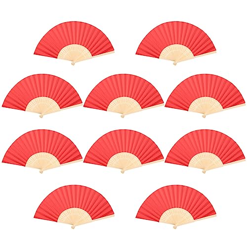 Asudaro Bunte Faltfächer, 10 Stück Papierfächer Handfächer Kinder DIY Fan Faltpapierfächer Können Schreiben und Zeichnen Bambus Handwerk Hand Fächer Leeren Fan Taschenfächer,7 Zoll Rot von Asudaro