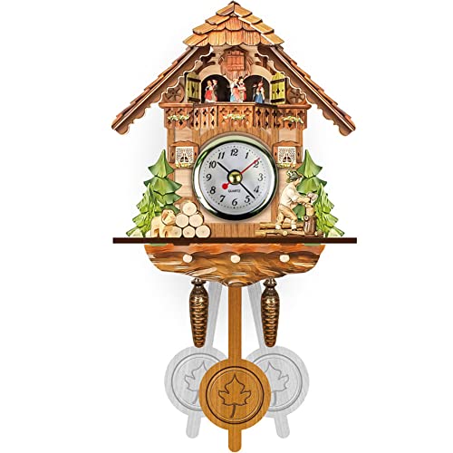 Asudaro Kuckucksuhr Geschnitzt Quarz Uhr Kuckuckuhr Vintage Kuckuck Wanduhr Vogelhaus Uhr Wanddekoration Modern Pendeluhr für Haus Schlafzimmer Wohnzimmer Büro Typ 03 von Asudaro