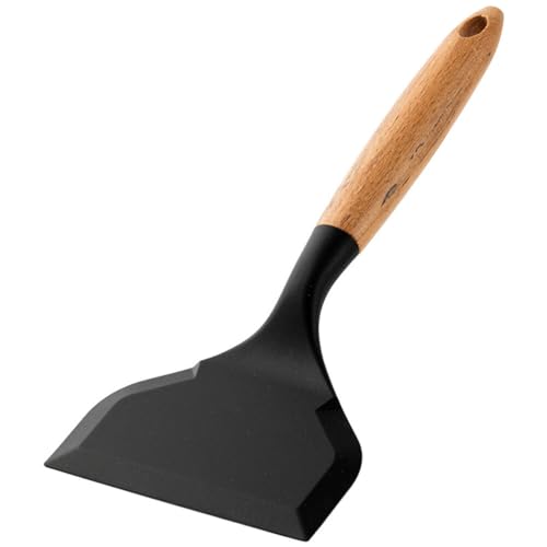 Asudaro Silikon Spatel, Teppanyaki Spatel Antihaft Hitzebeständiges Silikon Küchen Spatel mit Holzgriff Wender Silikon Spatel Breit Antihaft Pfannkuchen Spatel Kochspatel 270mmx118mm Schwarz von Asudaro