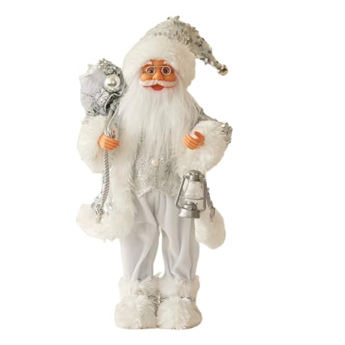 Asudaro Weihnachtsmann-Ornament 30 cm/45 cm/60 cm Lustiger stehender sitzender Weihnachtsmann Weihnachtsfigur Anspruchsvolle Silberne Funkelnde Laterne Stehende Weihnachtsmann-Statue von Asudaro