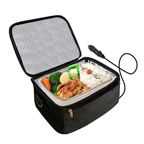 Asudaro Elektrische Lunchbox, 12V Mini Auto Mikrowelle Universal Elektrisch Beheizte Lunchbox Picknick-Box Tragbare Persönlicher Speisenwärmer Ofen für Autoreisen Camping Picknick Kochen Schwarz von Asudaro