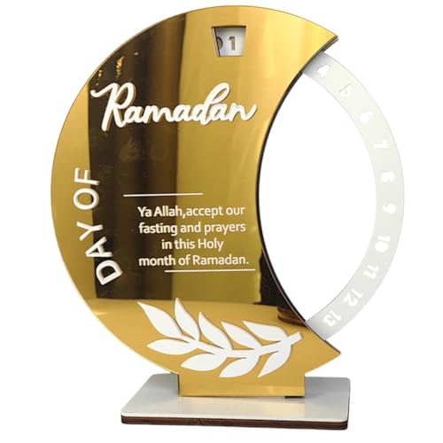 Ramadan Countdown Kalender,Drehbar Eid Mubarak Kalender,DIY Zahlen Drehbar Ramadan Adventskalender,Countdown-Kalender Ornament Gebet Ramadan Mubarak,Ramadan Wohnzimmer Deko,Typ1(golden) von Asudaro