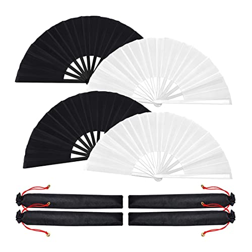 Asuinxurr 4 StüCke GroßEr Faltventilator Seidenhandventilator Chinesisch Japanisch Tai Handventilator Faltbarer Tanzrequisite Bastelventilator(A) von Asuinxurr