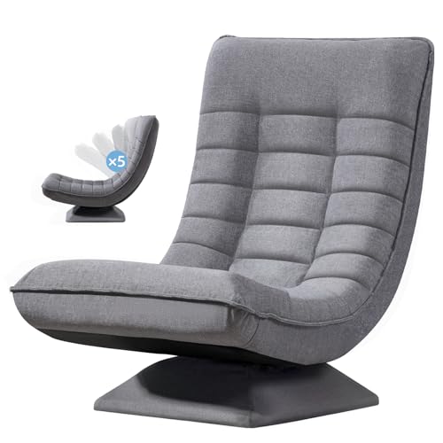 Asukale Bodenstuhl 360° Drehbar, Bodensessel mit Verstellbarer Rückenlehne, Bodensofa Klappbar, Lazy Sofa, Gaming Relax Boden Sessel Wohnzimmer, 60x105x87cm, Grau von Asukale