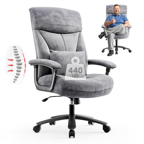 Asukale Ergonomischer Bürostuhl 200kg, Chefsessel, Schreibtischstuhl Weich, bequem XXL Breiter Sitzfläche, verdickte Gepolstert, Höhenverstellbar, mit Lendenkissen, für Große Menschen, Samt Stoff von Asukale