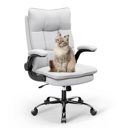 Asukale Bürostuhl Ergonomisch, Schreibtischstuhl, Chefsessel, PC Computerstuhl mit hochklappbarer Armlehne, drehbar und Wippfunktion, Höhenverstellbar, Doppelt verdickte Rückenlehne, Bis 150 kg Grau von Asukale