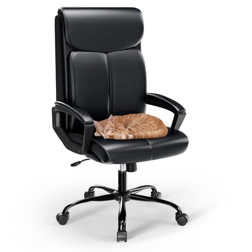 Asukale Ergonomischer Bürostuhl, Schreibtischstuhl, Chefsessel, Office Chair, PC Computerstuhl, mit Gepolsterter Armlehne, Rückenlehne und Wippfunktion, Höhenverstellbar, Schwarz von Asukale