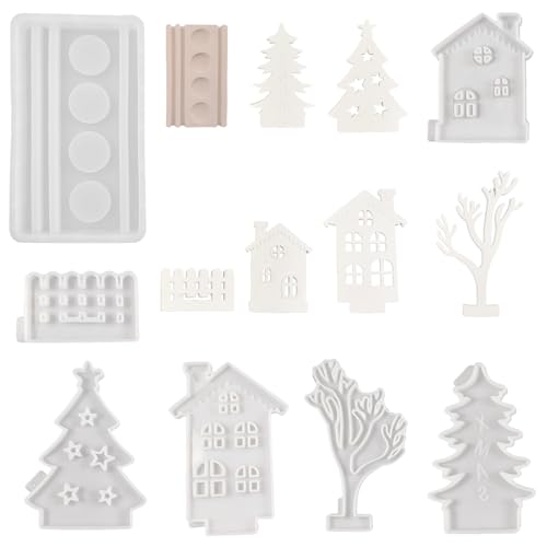 House Candlestick Silikonformen Gipsformen, handgefertigter Weihnachtsbaumhalter für Halter, handgefertigte Silikon-Hausbaum-Kerzenständer-Formen von Asukohu