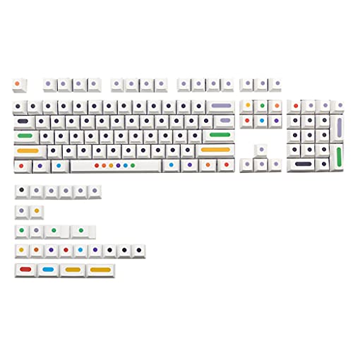 PBT-Tastenkappe, Kirschprofil, 128 Tasten, weiße Punkte, Tastenkappen, geeignet für mechanische Tastatur-Installation (MX-Switch), weiße Punkte, Tastenkappen von Asukohu