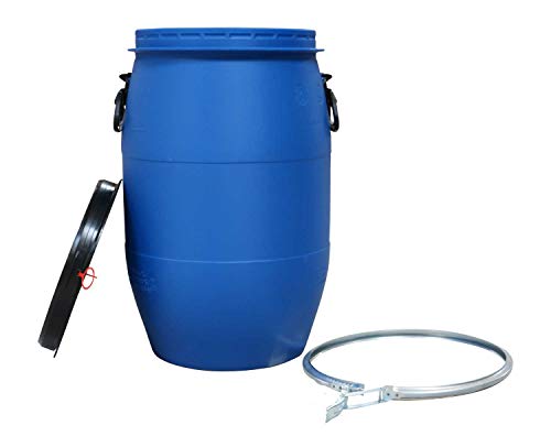 asup Kunststoff-Fass 60 Liter - UN-Zulassung - mit breiter Einfüllöffnung, Deckel und Spannring von Asup
