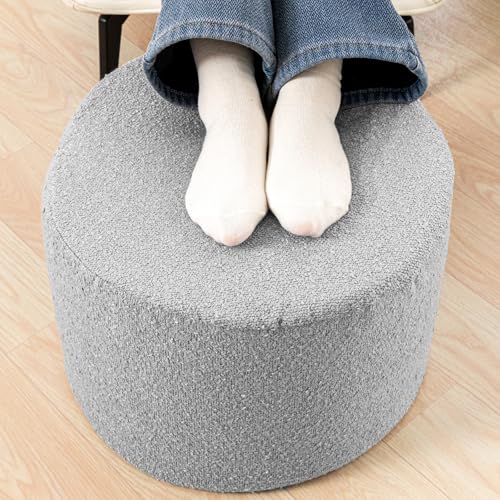 Asuprui Stützende Bouclé-Ottomane und Fußstütze verschönern Ihr Wohnzimmer-Dekor mit leichtem Sitzhocker und Komfortbezug, moderner Schaumstoff-gefüllter Poof perfekt, um Ihre Füße auszuruhen (grau) von Asuprui