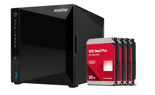 Asustor AS3304T 2GB NAS 88TB (4X 22TB) WD Red Pro, montiert und getestet mit SE ADM installiert von Asustor