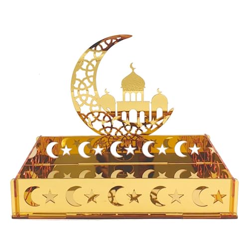 Asyduey 1 Stück Eid Mubarak Speisetablett Ramadan Dessert Obstteller Goldener Mondstern Schloss Islamisches Muslim Festival Geschenk von Asyduey