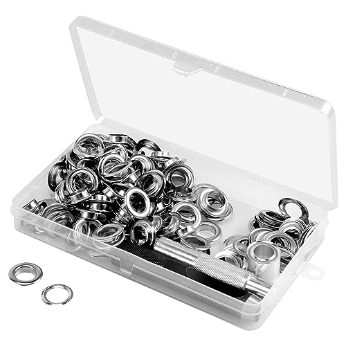 Asyduey 120 Sets Grommet Eyelets Tool Kit, Grommet Kit 1/2 ÖSen mit Werkzeugen und Aufbewahrungsbox Silber von Asyduey