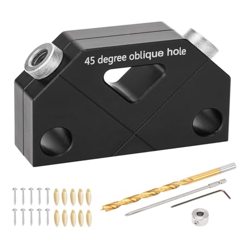 Asyduey Dübellehre für Abgewinkelte Dübelverbindungen, Dübellehrensatz mit Bohrer, Anschlagring, Taschenlochstopfen Aus Kunststoff und Schrauben, Schwarze Metalldübellehre 1 Satz Asyduey Dübellehre für Abgewinkelte Dübelverbindungen, Dübellehrensatz mit Bohrer, Anschlagring, Taschenlochstopfen Aus Kunststoff und Schrauben, Schwarze Metalldübellehre 1 Satz von Asyduey