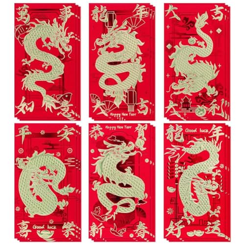 Asyduey Rote Umschläge, Chinesischer Neujahrsdrache 2024, Lunar-Neujahr des Drachen-Umschlags, Glücksgeld-Umschläge (18 Stück), Einfache Installation von Asyduey
