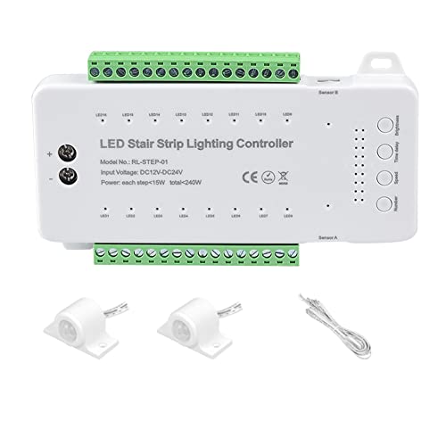 Asyduey Treppen-LED-Bewegungssensor-Controller DC12V 24V 16KanäLe Innen-PIR-Nachtlicht-Dimmer für Treppen Flexibler Streifen (A) von Asyduey