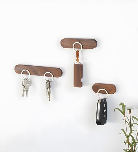 AtEaze Magnetischer Schlüsselhalter | Walnuss oder Buchen Holz | Wandhalterung aus Holz | Umzugsgeschenk | Selbstklebend | Schlüsselbrett | minimalistisch (Walnuss, 3er Set) von AtEaze