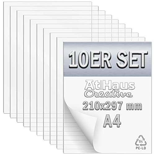 AtHaus® 10 Stück Acrylglas Profi Set A4 210x297 mm (1mm Dicke) ultra klares Transparente Acrylplatten für das Ersatzglas von Fotorahmen, basteln von AtHaus